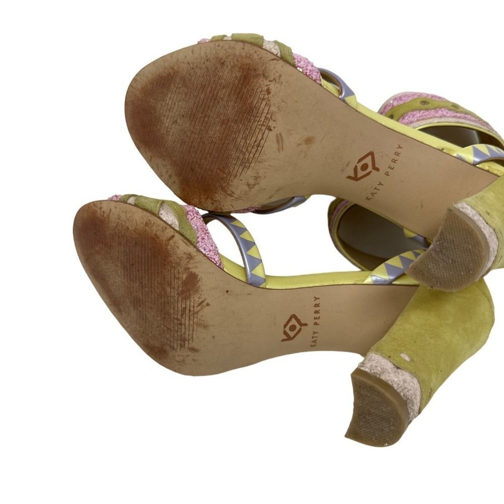 KATY PERRY The Kai Ankle Strap Green Yellow Pink High Heel Sandal Womens Size 6. - Picture 11 of 11